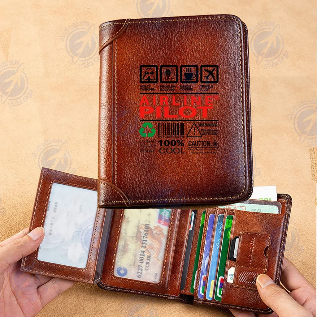 Airline Pilot Label aviation print leather wallet, leather.