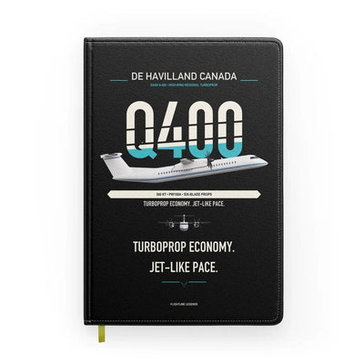De Havilland Dash 8-400 design on black notebook