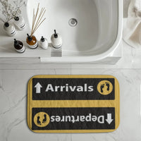 Thumbnail for Departures & Arrivals 5 aviation print bath mat, soft absorbent fabric with non-slip backing.