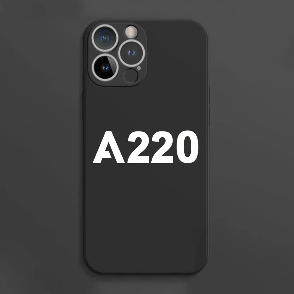 Airbus A220 Flat Text aviation design on soft silicone iPhone case for iPhone.