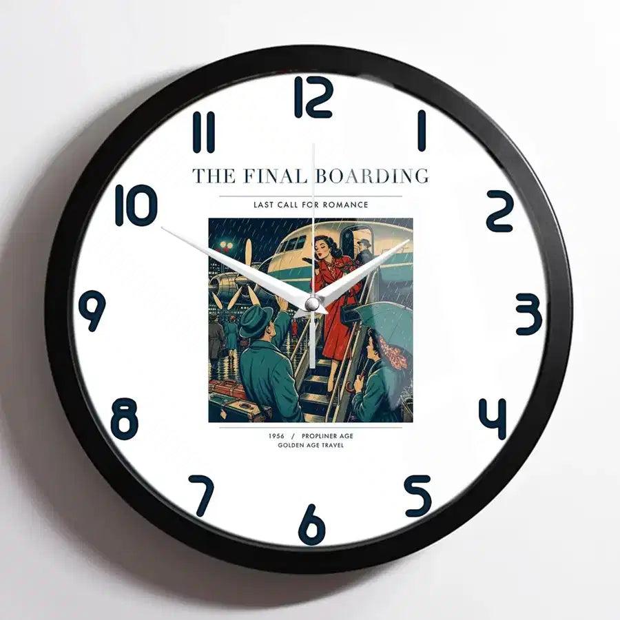 VINTAGE G4102 - The Final Boarding - Designed Wall Clocks design on white framed