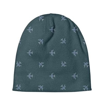 Nice Airplanes (Green) aviation embroidery on soft knit fabric 3D knit beanie.