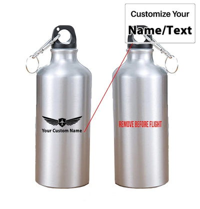Remove Before Flight 2 aviation design on thermos, vacuum-insulated.