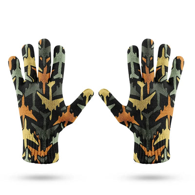 Volume 2 Super Colourful Airplanes aviation design on soft knit fabric gloves.