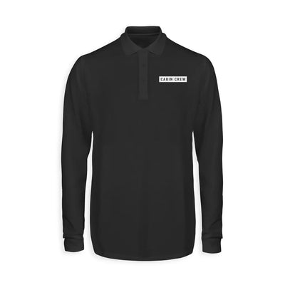 Cabin Crew Text aviation design printed on soft cotton long-sleeve polo shirt.