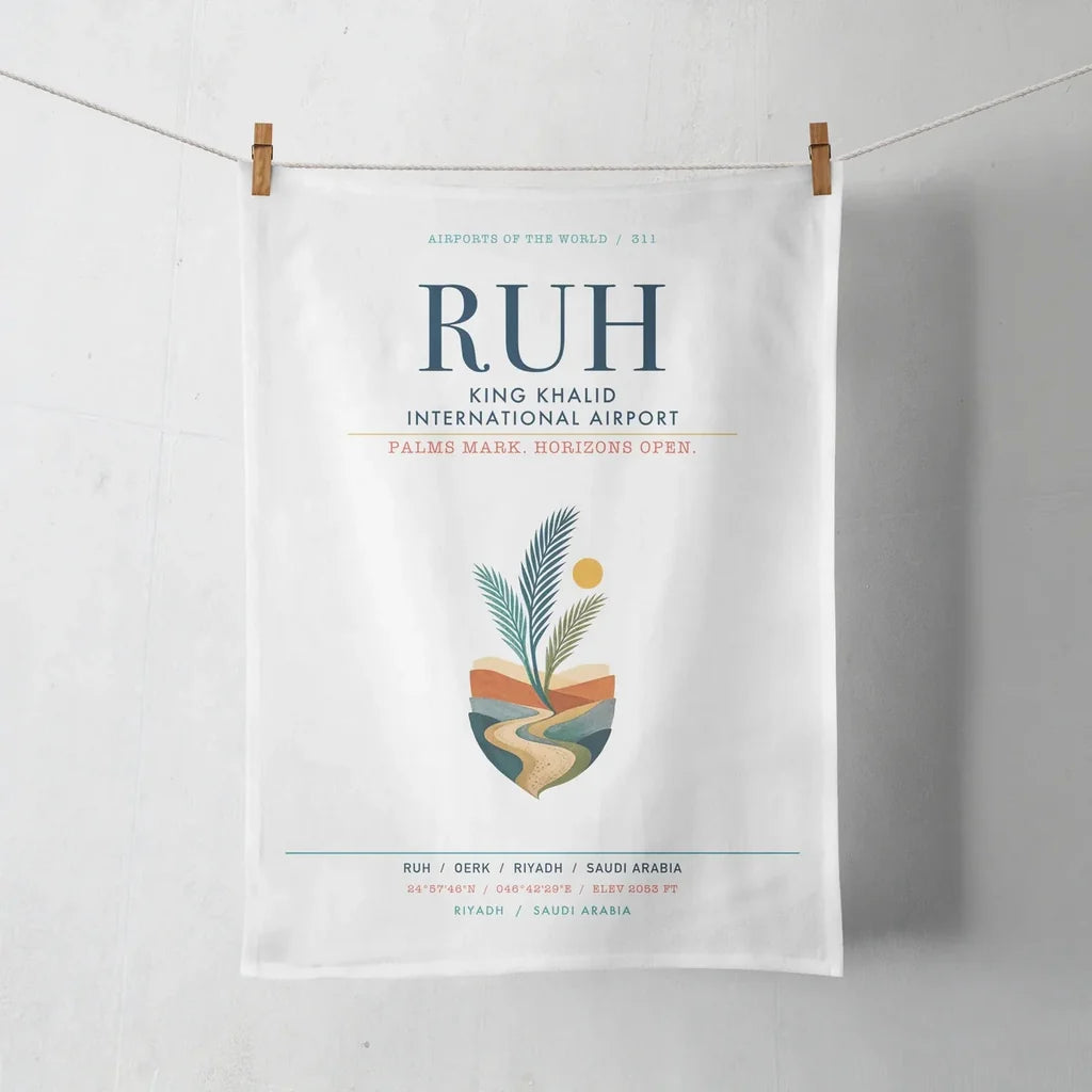 King Khalid International Airport (RUH) design on white towel