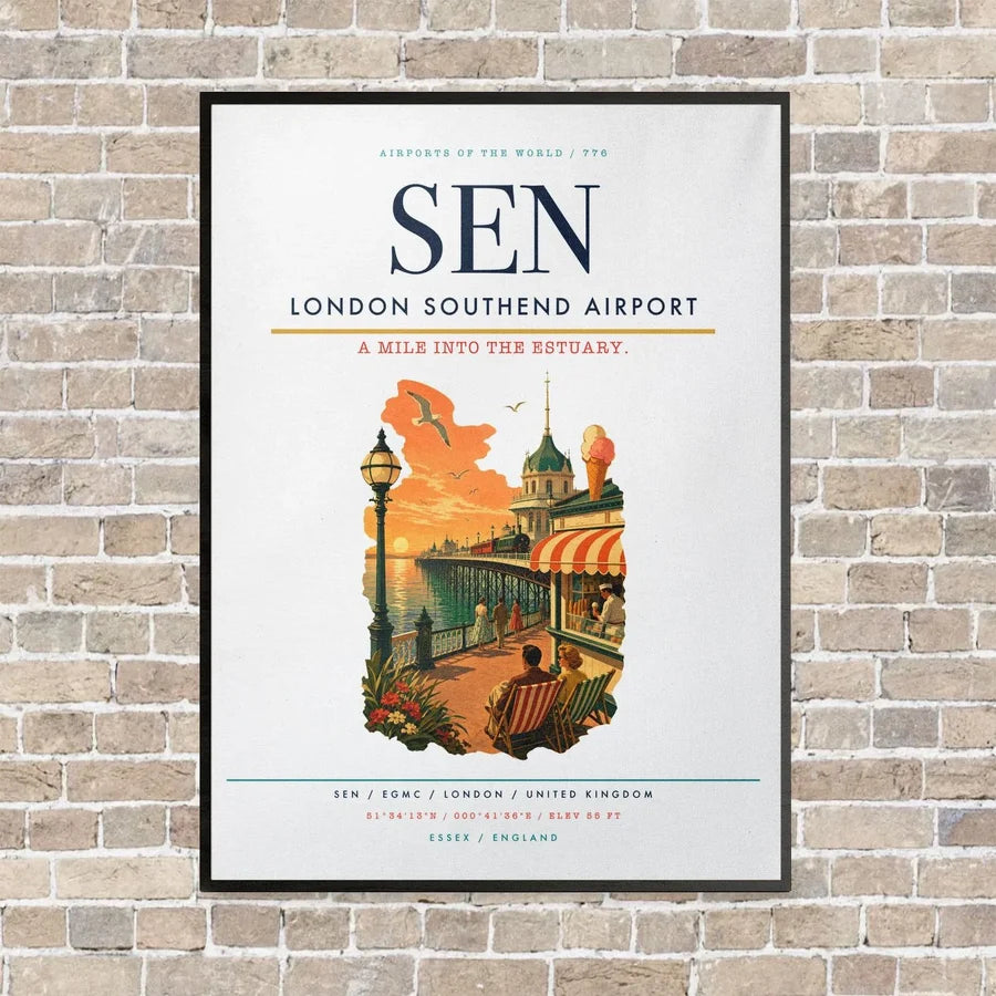 London Southend Airport SEN vertical canvas print - framed - white background