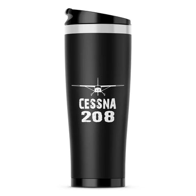 Cessna 208 & Plane aviation design on stainless travel mug, vacuum-insulated double-wall stainless.