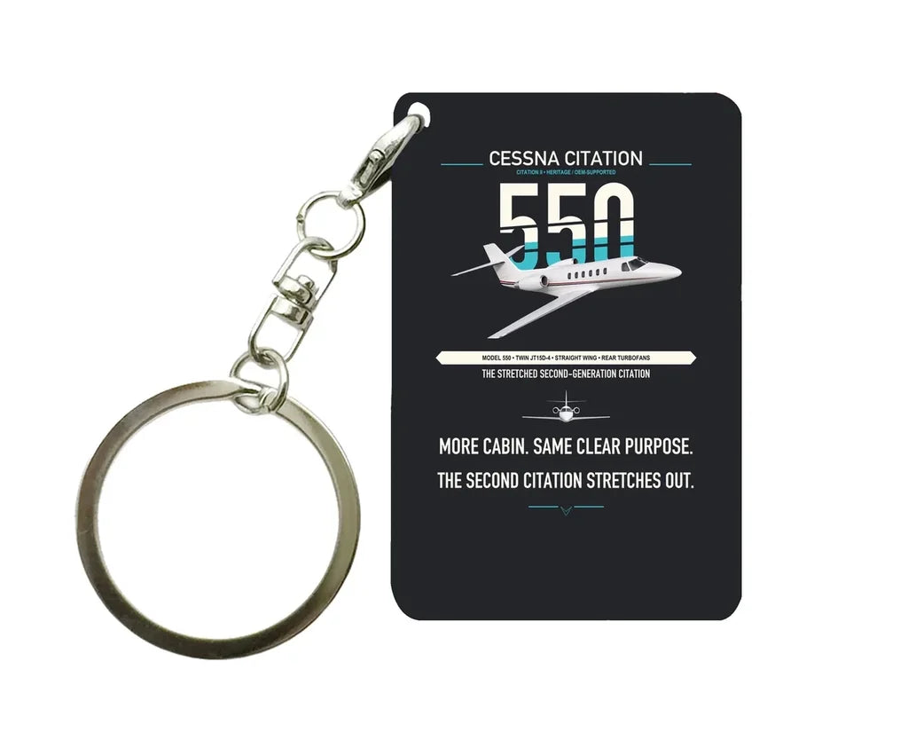 Cessna Citation 550 - Citation II design on black designed key chain, double-side print