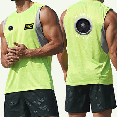 In Thrust We Trust Sleveless Quick Dry Sports aviation design printed on quick-dry breathable fabric men's tank top.