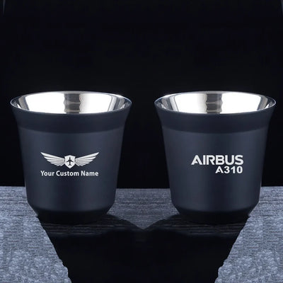 Airbus A310 & Text aviation design on double-wall coffee mug, vacuum-insulated double-wall.