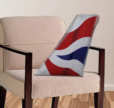 British Airways aviation design on soft polyester filling aircraft tail pillow.