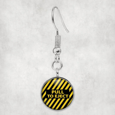 Pull To Eject aviation-themed earrings, polished hypoallergenic alloy.