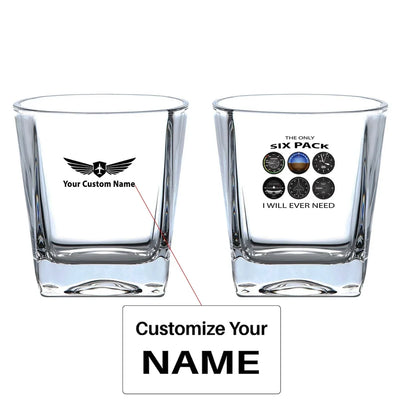 The Only Six Pack I Will Ever Need aviation design on whiskey glass, crystal-clear premium glassware.