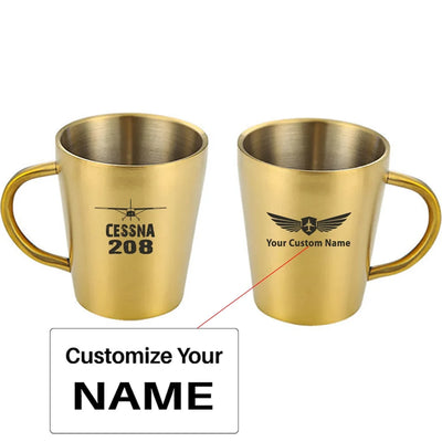 Cessna 208 & Plane aviation design on stainless coffee mug, durable stainless steel construction.