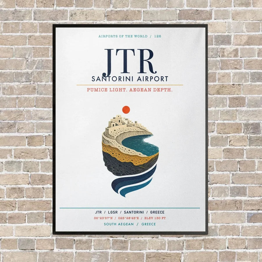 Santorini Airport JTR vertical canvas print - framed - white background