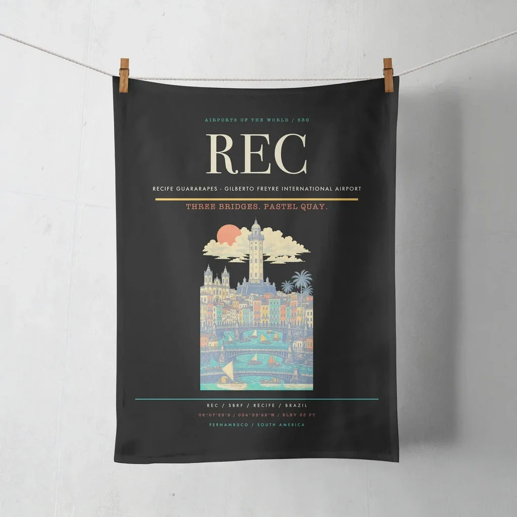 Recife Guararapes (REC) design on black towel