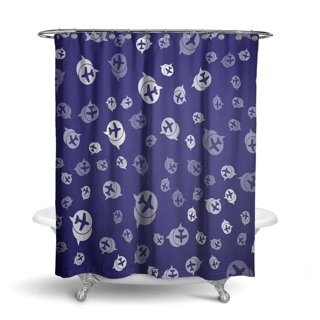 Airplane Notification Theme aviation design on waterproof polyester shower curtain.