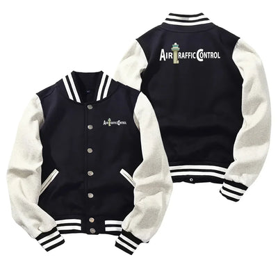 Air Traffic Control Baseball Style aviation design printed on two-tone shell with ribbed cuffs baseball jacket.