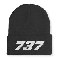 Thumbnail for Boeing 737 Flat Text Embroidered aviation embroidery on soft knit fabric beanie.