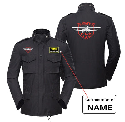 Super Born To Fly aviation design printed on heavy cotton coat with field details military coat.