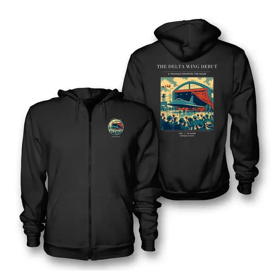 VINTAGE G4460 - The Delta Wing Debut - Premium Zipped Hoodie design on black