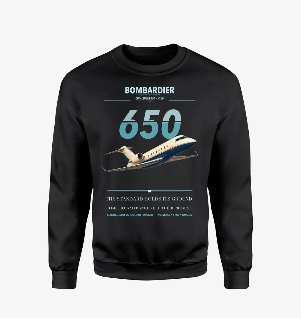 Bombardier Challenger 650 design on black sweatshirt