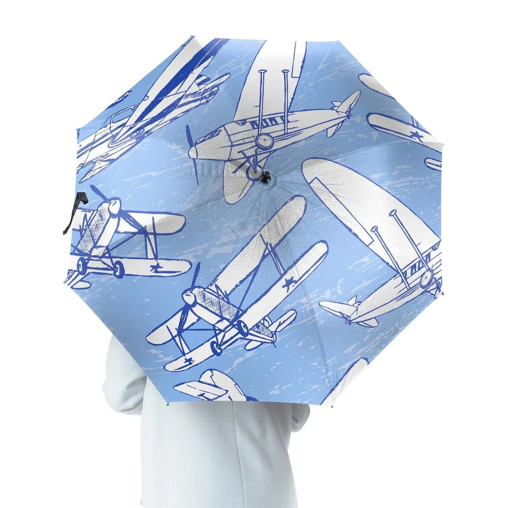 Retro & Vintage Airplanes aviation design on windproof polyester umbrella.