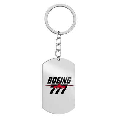 Side view of Amazing Boeing 777 Stainless Steel Key Chains (Double Side) aviation double-side stainless steel key chain in st.