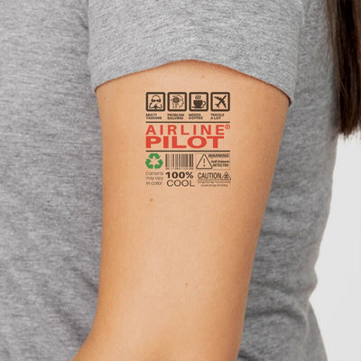 Airline Pilot Label aviation temporary tattoo in skin-safe adhesive paper.
