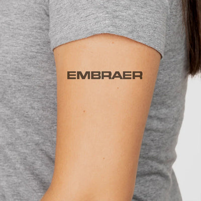 Embraer & Text aviation temporary tattoo in skin-safe adhesive paper.