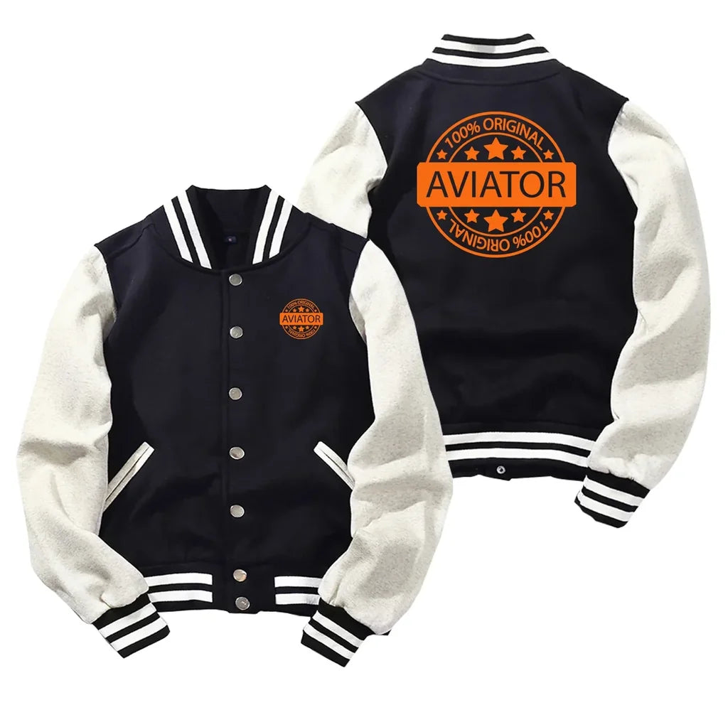 100 Original Aviator Baseball Style aviation design printed on two-tone shell with ribbed cuffs baseball jacket.