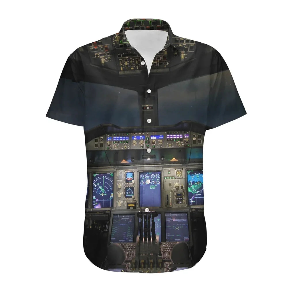 Airbus A380 Cockpit aviation design printed on soft cotton shirt.