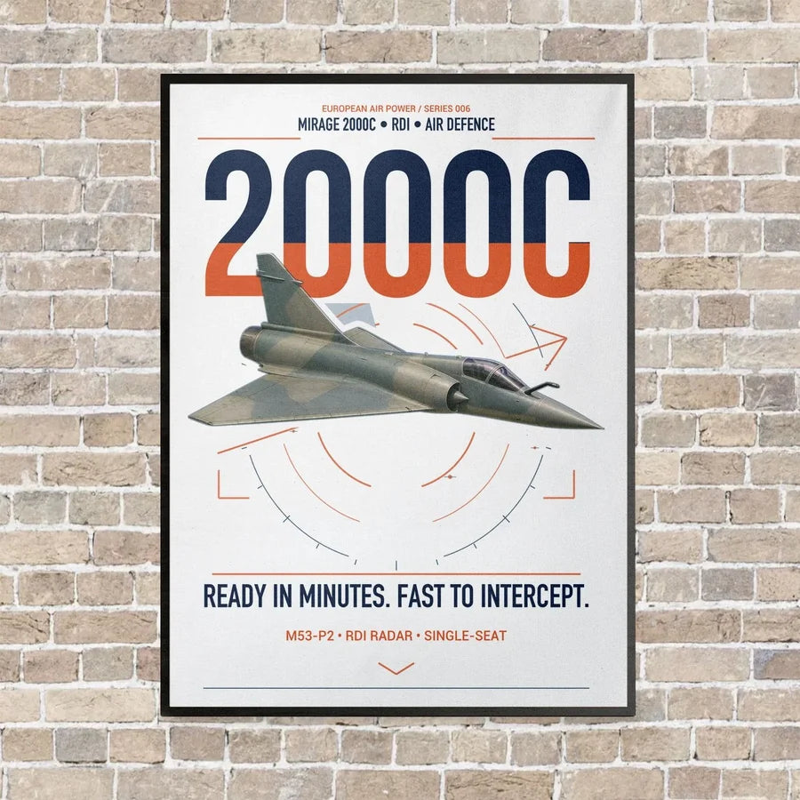 Dassault Mirage 2000C RDI vertical canvas print - framed - white background