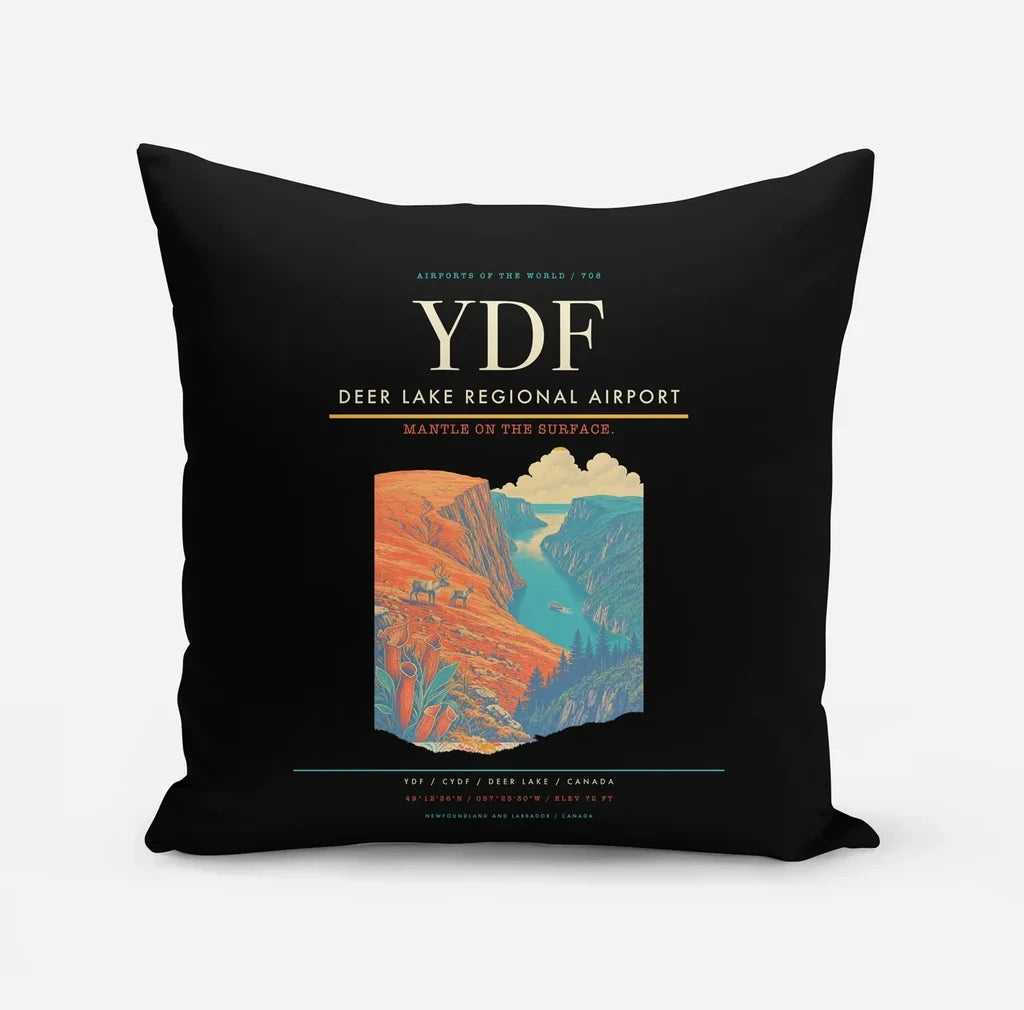 Deer Lake Regional Airport (YDF) design on black pillow