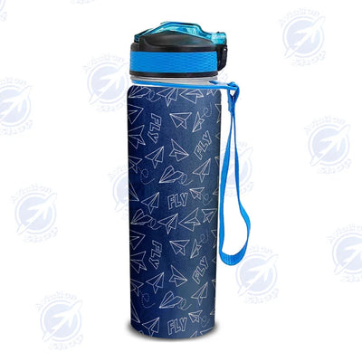 Paper Airplane & Fly (Blue) Sports aviation design on sport kettle, insulated bottle with sport spout.