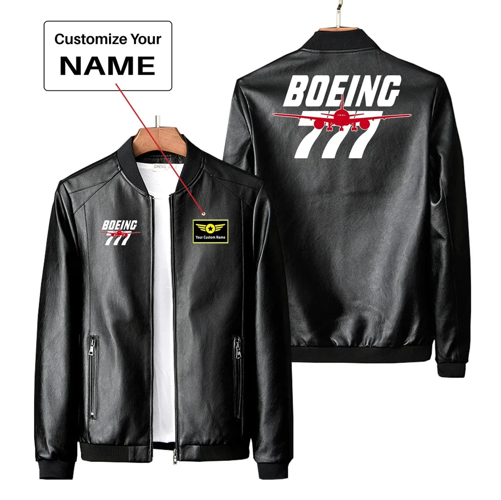 Amazing Boeing 777 PU aviation design printed on genuine leather with quilted lining leather jacket.