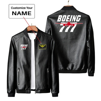 Amazing Boeing 777 PU aviation design printed on genuine leather with quilted lining leather jacket.