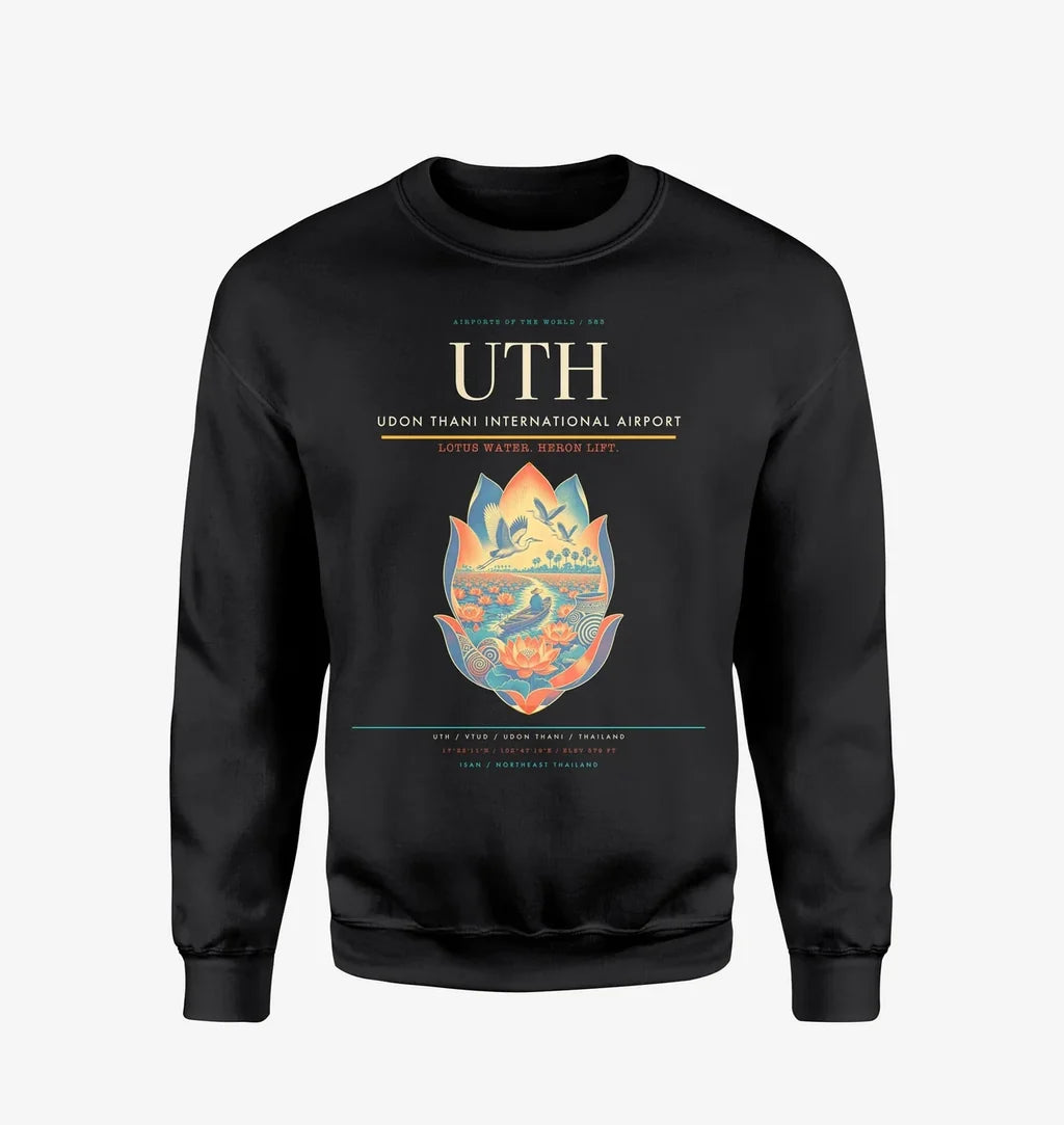 Udon Thani International Airport (UTH) design on black sweatshirt