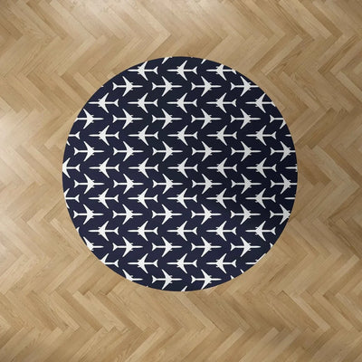 Perfectly Sized Seamless Airplanes Dark Blue Carpet & Floor Mats (Round) aviation design on durable carpet pile with non-slip.