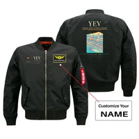 Thumbnail for Inuvik (Mike Zubko) Airport (YEV) design on black bomber jacket with custom name patch