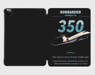Bombardier Challenger 350 design on black ipad tablet case