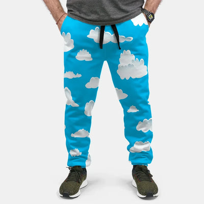 Amazing Clouds aviation design on soft cotton blend 3D-printed sweatpants.