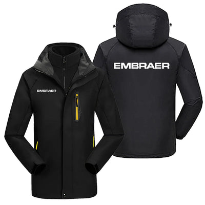 Embraer & Text aviation design printed on heavyweight insulated shell with snow cuffs thick ski jacket.
