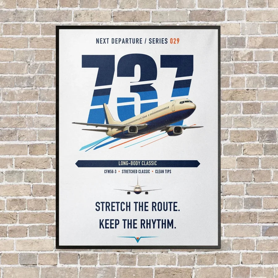 Boeing 737-400 Classic vertical canvas print - framed - white background