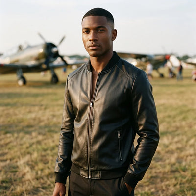Pilot jacket on model — editorial
