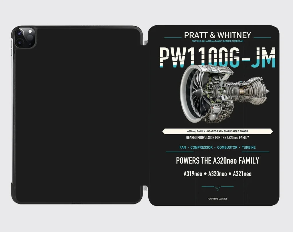 PW1100G-JM design on black ipad tablet case