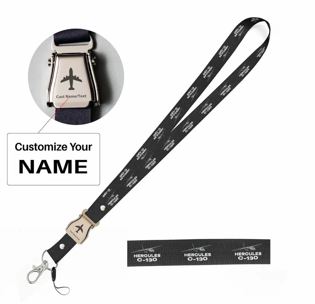 The Military Transport Airplane C 130 seat belt lanyard - black with name