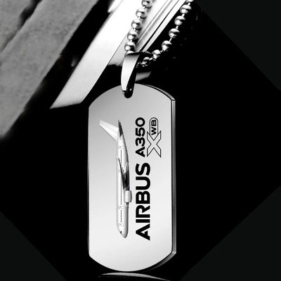 The Airbus A350 WXB aviation-themed necklace, polished metal.