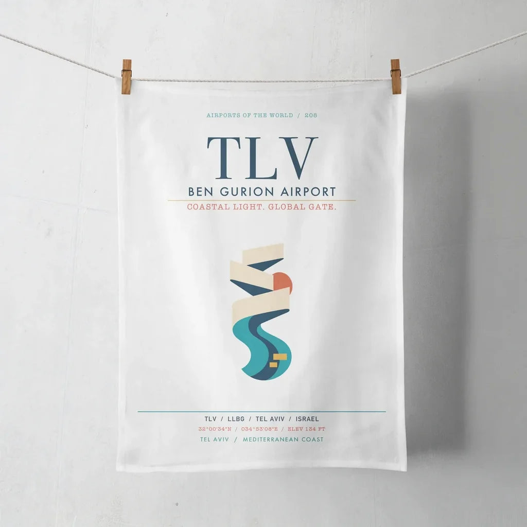 Tel Aviv Ben Gurion Airport (TLV) design on white towel